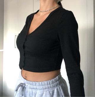 top manga larga negro