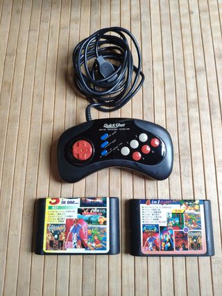 Mando 6 botones y 2 cartuchos Sega Mega Drive