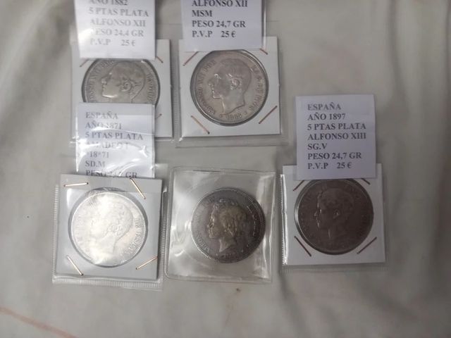 🥈 11x Duros de Plata 5 Pesetas de España