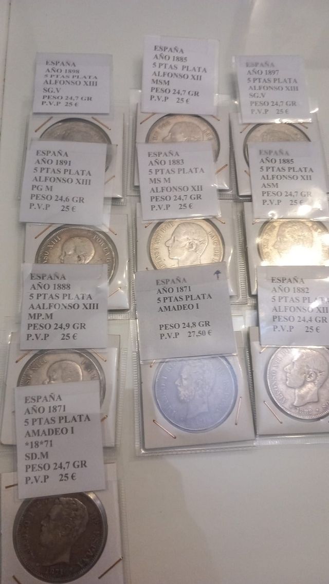 🥈 11x Duros de Plata 5 Pesetas de España