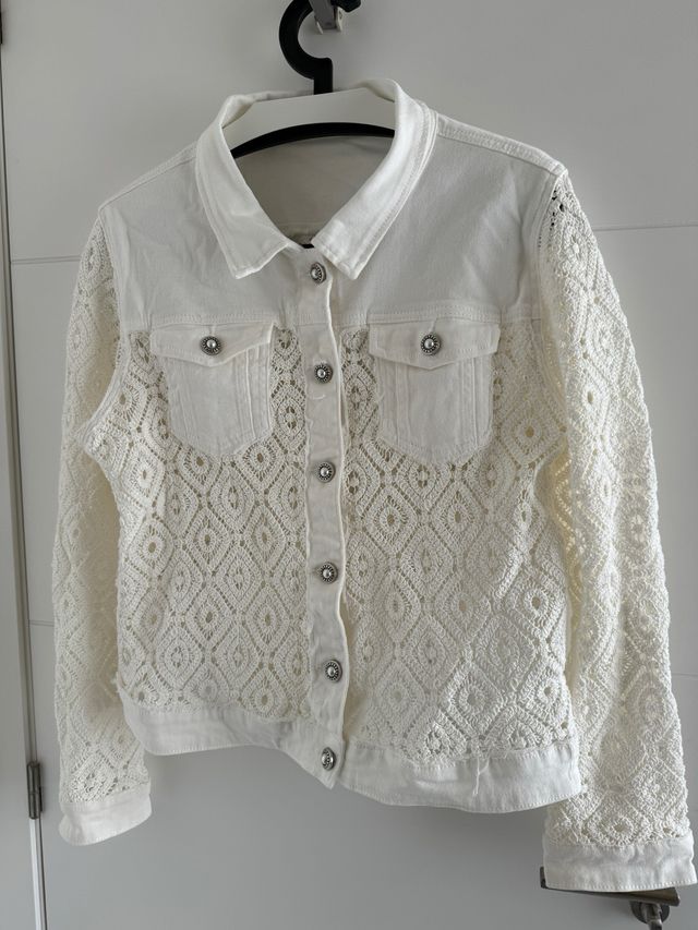 Denim and crochet jacket blanco Florencia XXL