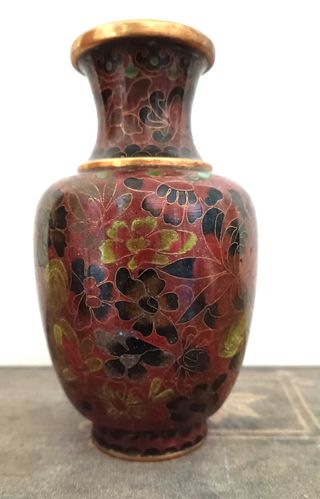 Jarrón chino de laton y esmalte