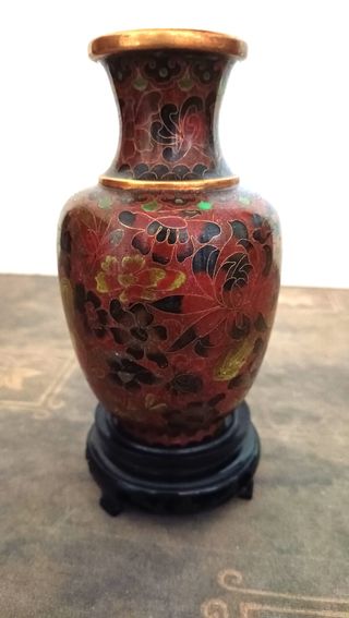 Jarrón chino de laton y esmalte