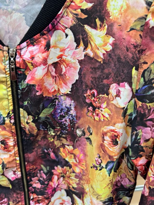 Chaquetilla lienzo flores talla S