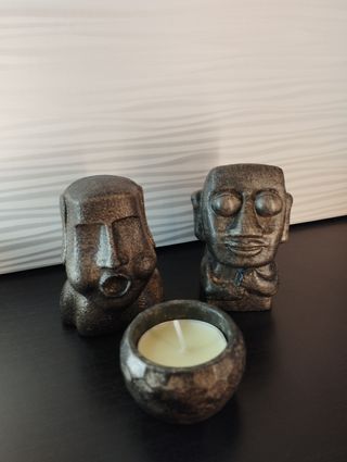Duo statue Moai + porta candela