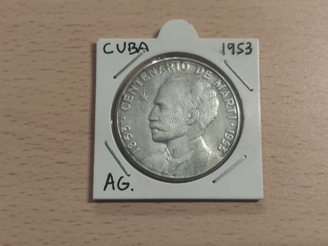 🥈 1 Peso 1953 de Cuba Jose Marti moneda de plata