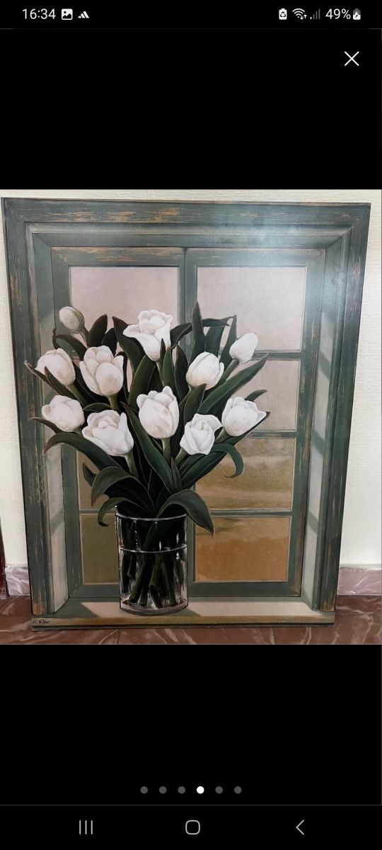 Cuadro ramo tulipanes blancos ventana