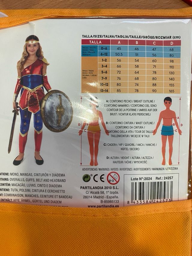 Disfraz super guerrera Talla 7-9 años