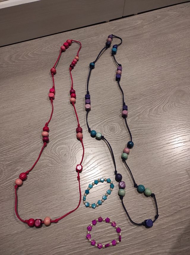 Collares cuero y madera + regalo