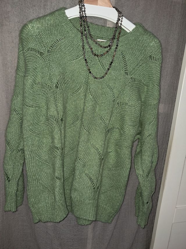 Jersey de lana verde hoja mujer