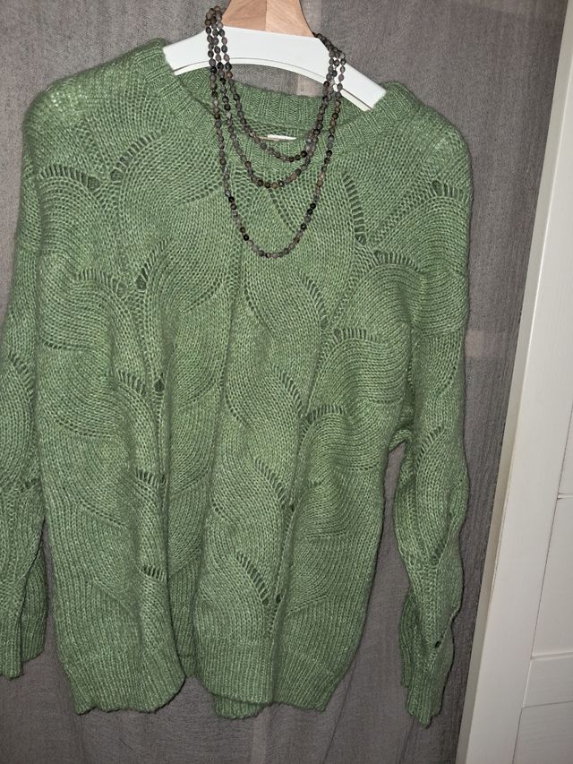 Jersey de lana verde hoja mujer