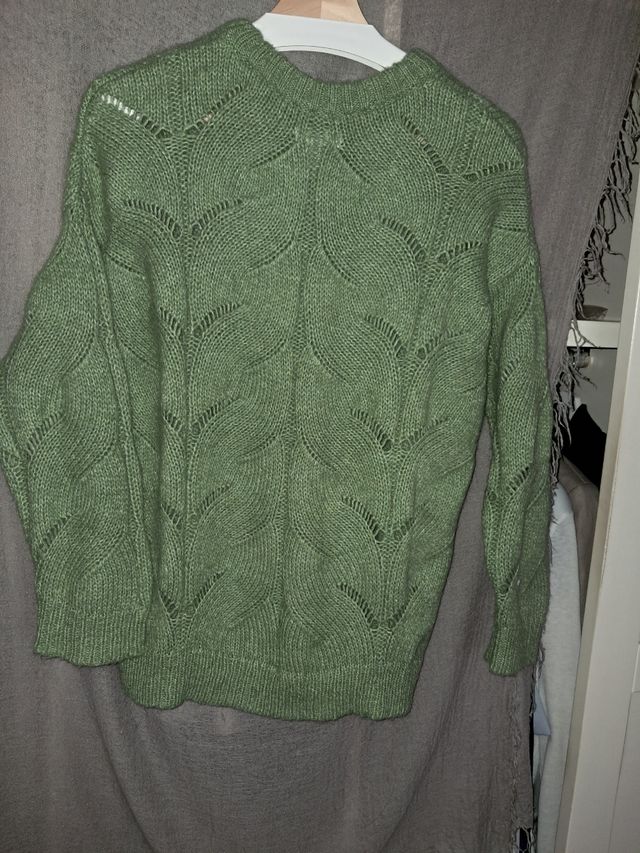 Jersey de lana verde hoja mujer