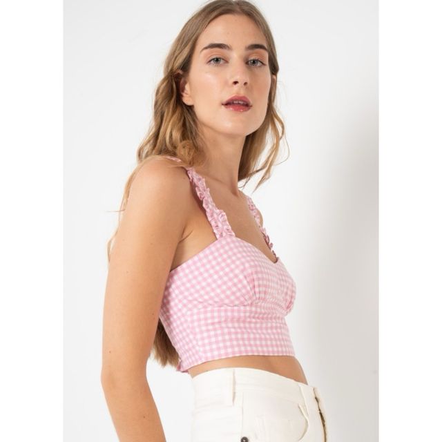 Top de asas de cuadro vichy