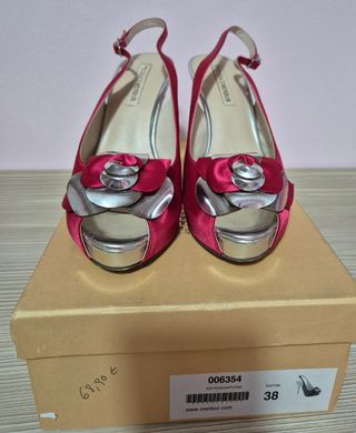 Sandalia fiesta fucsia y plata 38