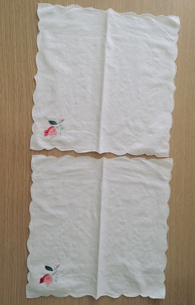 COPPIA DI TOVAGLIETTE RICAMATE A MANO