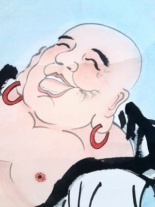 Kakemono con hotei o Buda sonriente