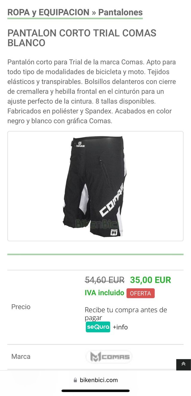 Pantalón biketrial ó Enduro Comas