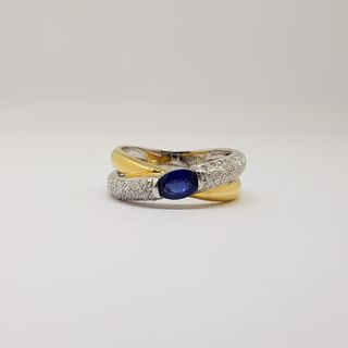 Anillo Dos Oros 18K Diamantes y Zafiro