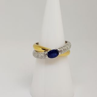 Anillo Dos Oros 18K Diamantes y Zafiro