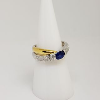 Anillo Dos Oros 18K Diamantes y Zafiro
