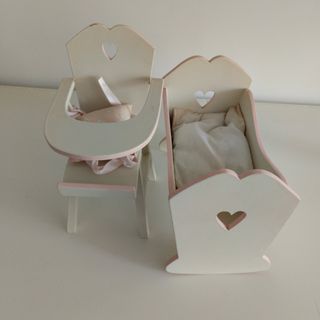 Cuna y trona muñecas madera