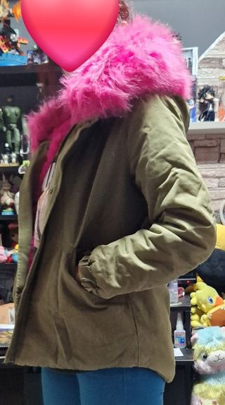 Abrigo Parka verde y rosa