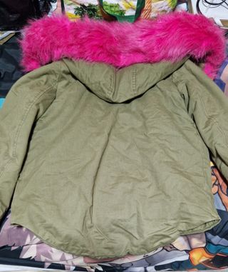 Abrigo Parka verde y rosa