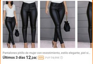Pantalones cuero elástico mujer