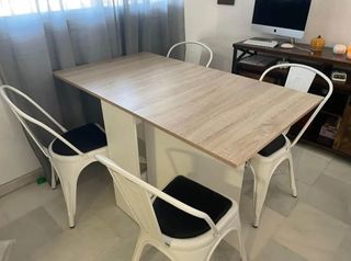 Mesa madera blanca y roble con alas abatibles