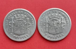 Lote 2 monedas de plata 2 pesetas 1870.