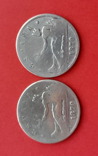Lote 2 monedas de plata 2 pesetas 1870.