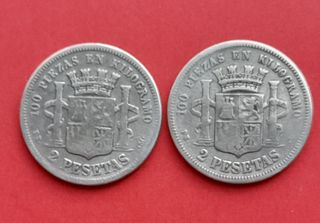 Lote 2 monedas de plata 2 pesetas 1870.