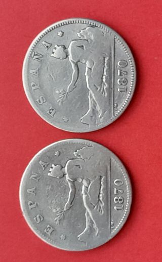 Lote 2 monedas de plata 2 pesetas 1870.