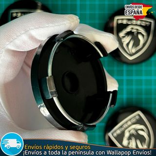 X4 Tapacubos Peugeot 60mm Emblemas Tapas Negras