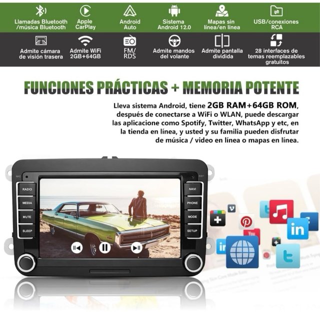 Radio gps volkswagen android auto y carplay