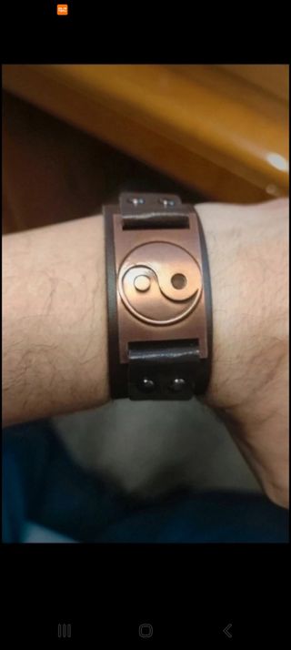 Bracciale pelle fibia rame Yin Yang sacr