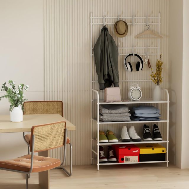 PERCHERO Y ZAPATERO DE METAL COLOR BLANCO (CRC004)