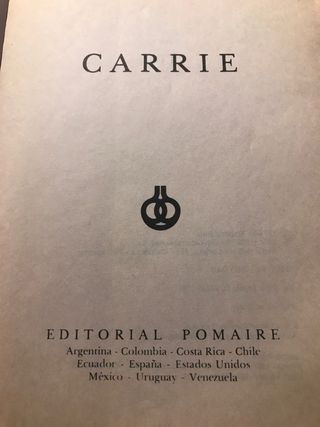 Stephen King. Carrie. Pomaire. Primera edicion
