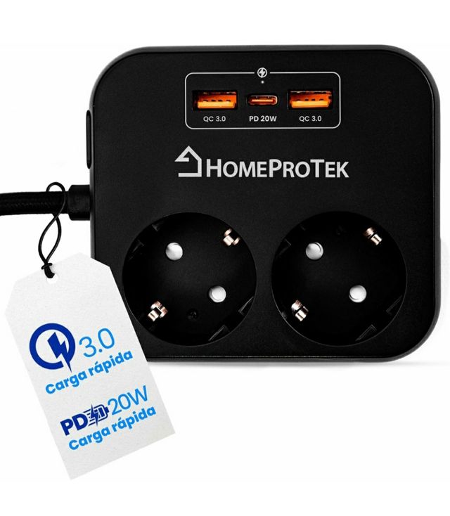 Regleta 2 enchufes + 2 USB + 1 USB C QC