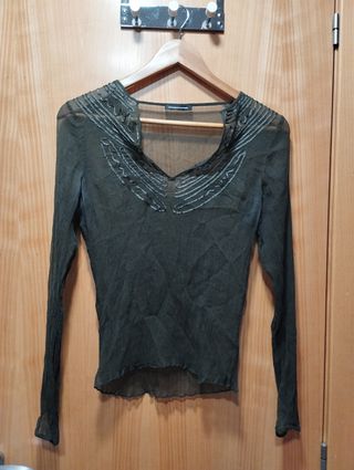Camisa transparente bordada Massimo Dutti