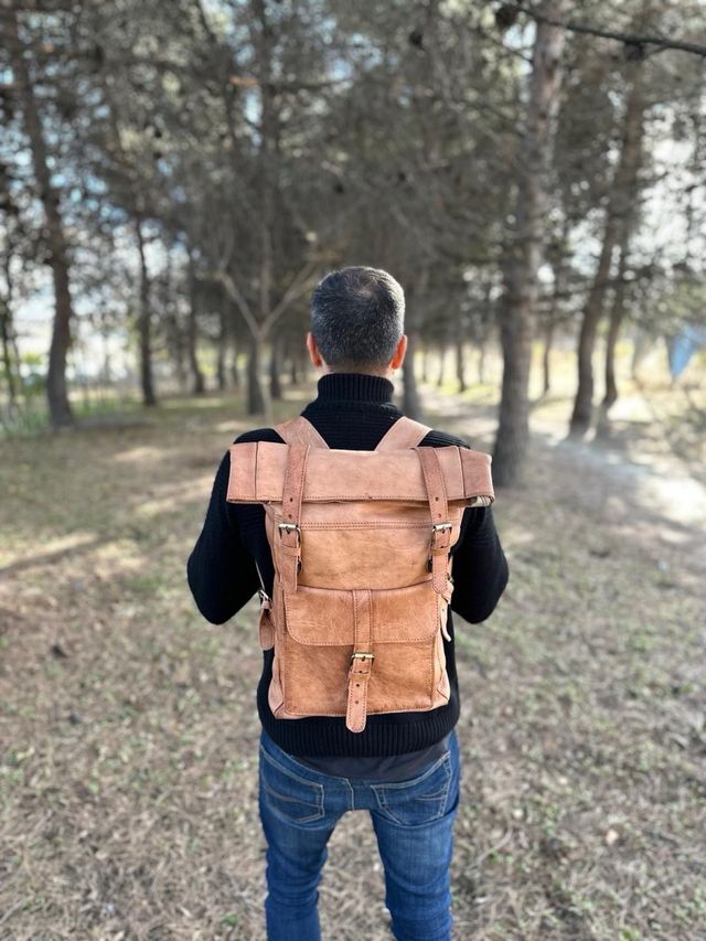 Mochila Piel Autentica Natural con pequeña tara