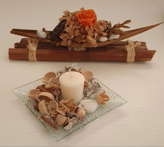 Centrotavola con candela e barchetta shabby chic