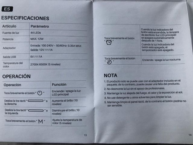 Lampara escritorio Led Táctil con punto carga USB