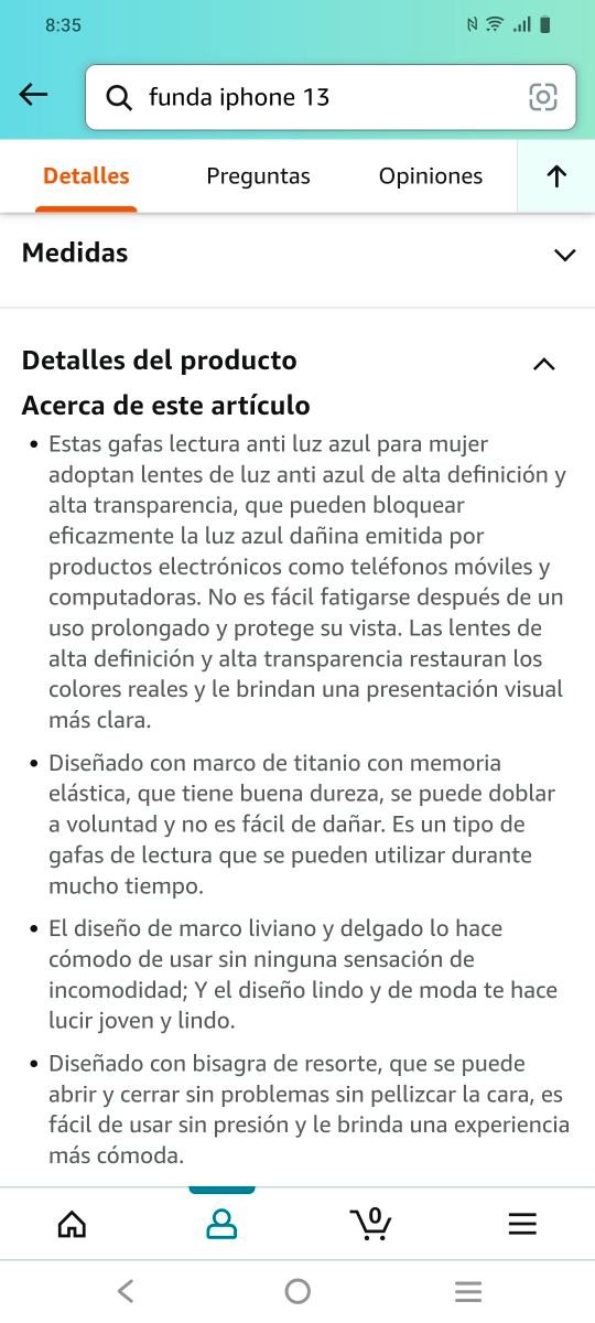 Gafas de lectura, 1,25 dioptrías.