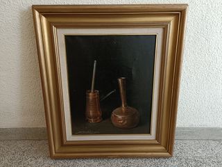 Óleo hiperrealista Bodegón Daudén. Cobres
