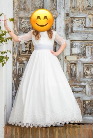 Traje de comunion con lazo color azul empolvado