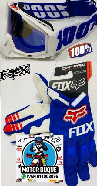 Guantes bici fox y gafas 100% pitbike enduro 