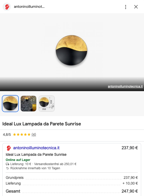 Lampada da parete Sunrise