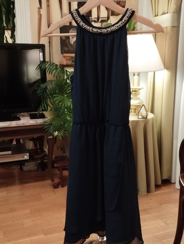 Vestido azul marino cuello halter