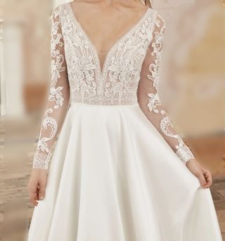 Vestido novia mangas largas desmontablevelo/cancán